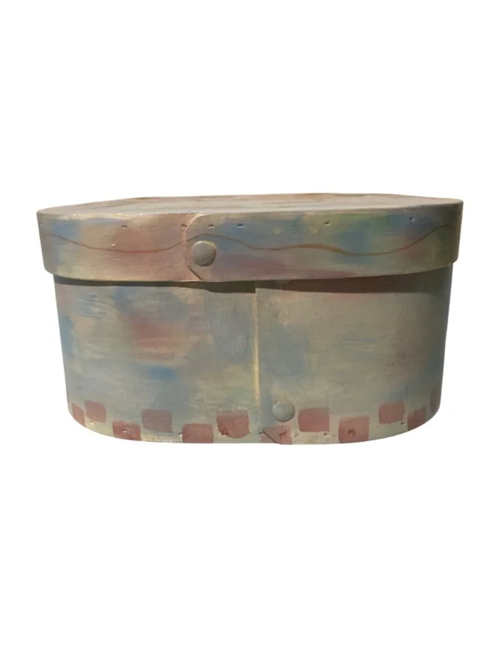 Hand Painted Oval Wooden Shaker Style Box With Bluebird & Floral Design